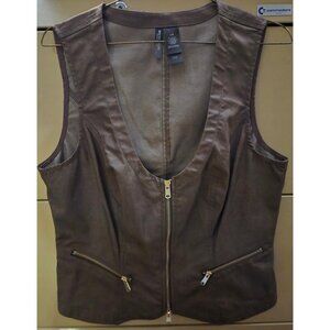 WT # 1002 Womens Large Brown Sleeveless Zippered Bisou Vest/Top